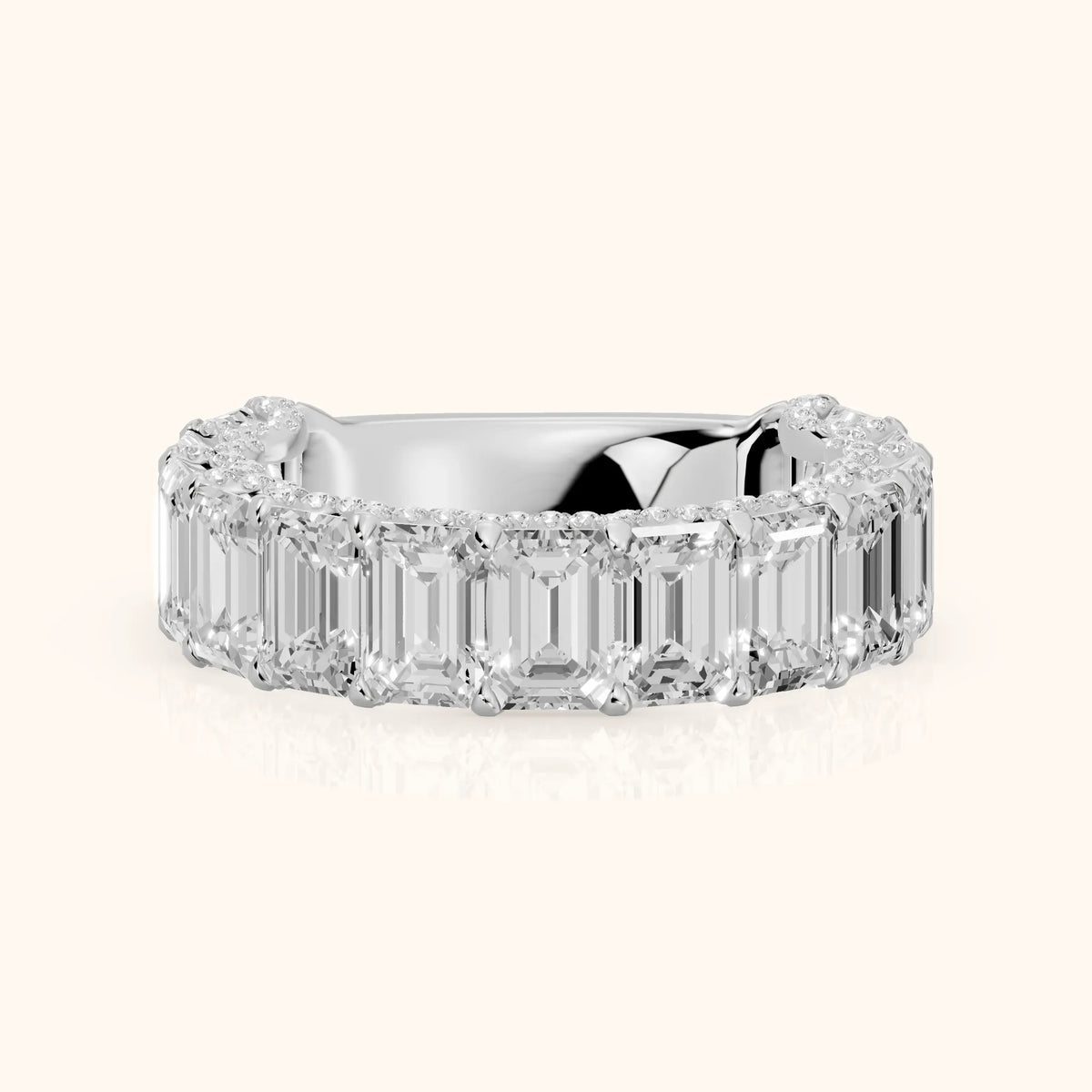 Tia Pavé Emerald Diamond Half Eternity Band in Silver - FrontView