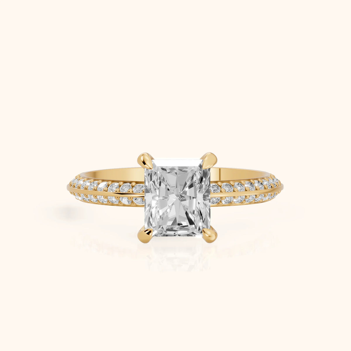 Meredith Knife Edge Pavé Radiant Diamond Engagement Ring in Yellow Gold - FrontView.webp