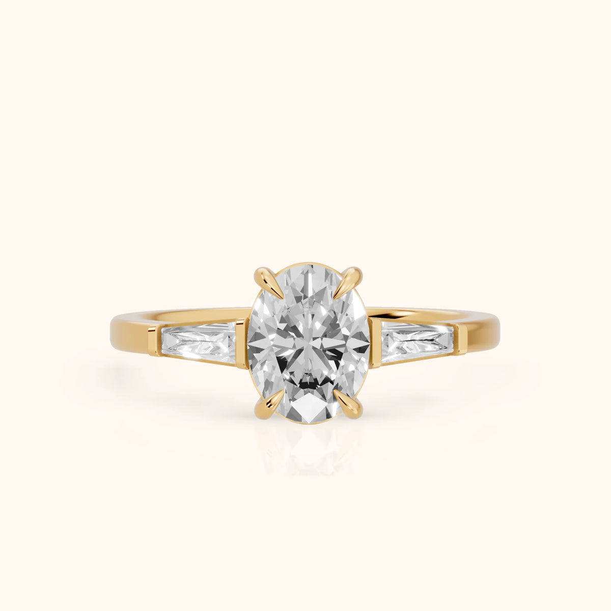 Winnie Three-Stone Oval Diamond Engagement Ring in Yellow Gold - FrontView.webp