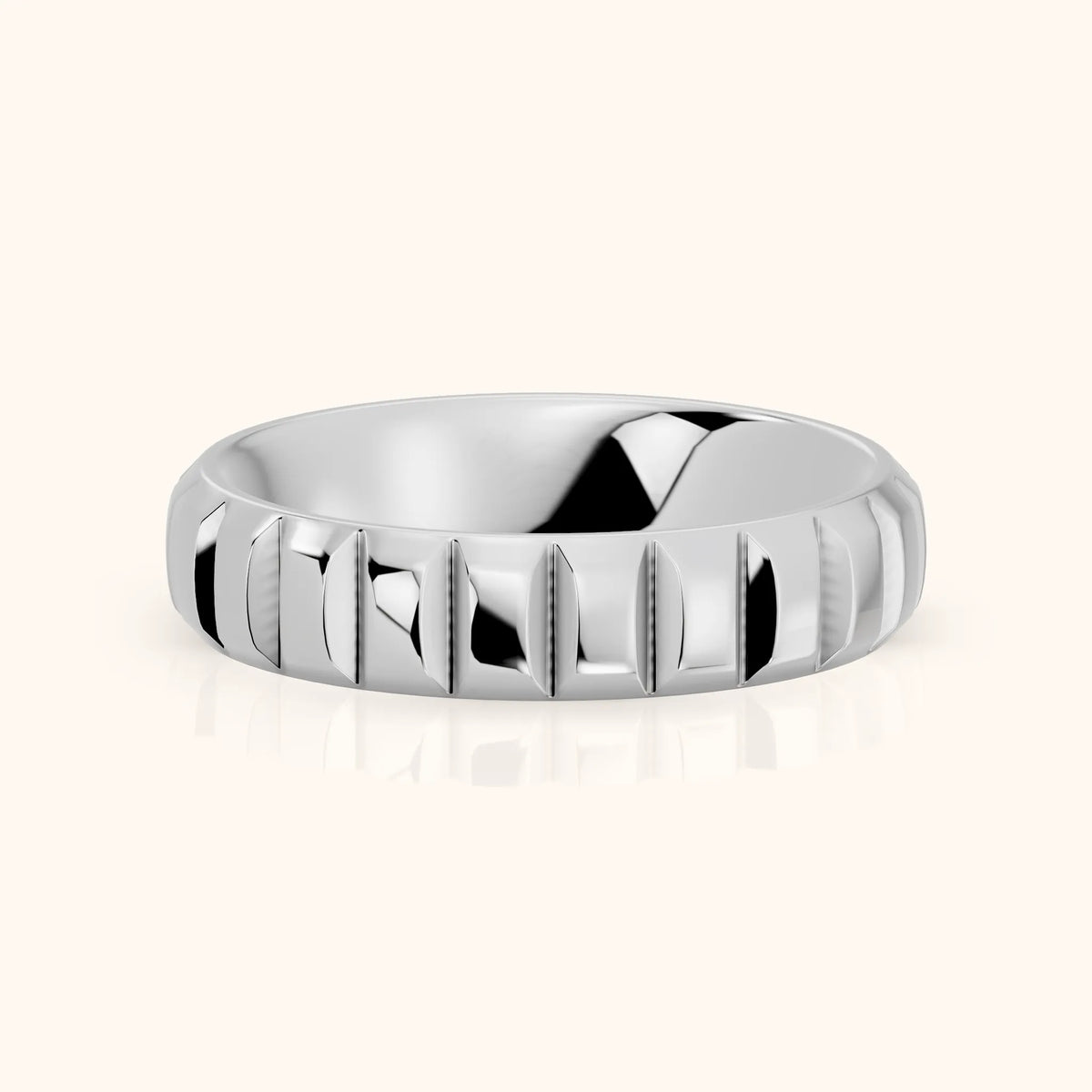 Odile Grooved Low Dome Wedding Band in White Gold - FrontView