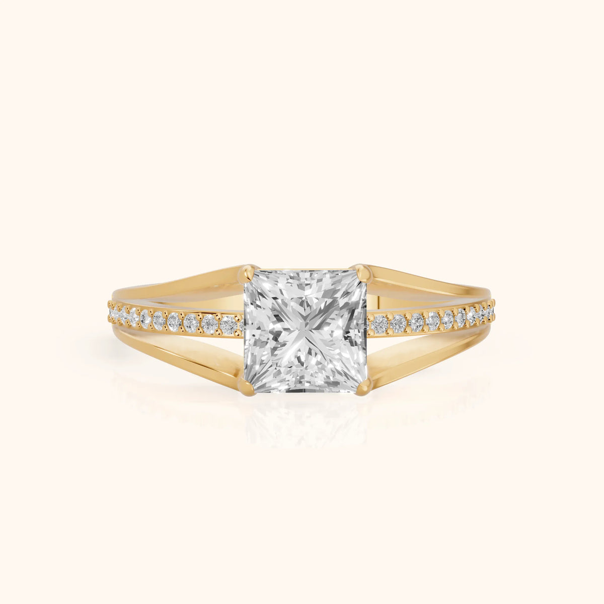 Lucinda Split Shank Princess Diamond Engagement Ring in Yellow Gold - FrontView.webp