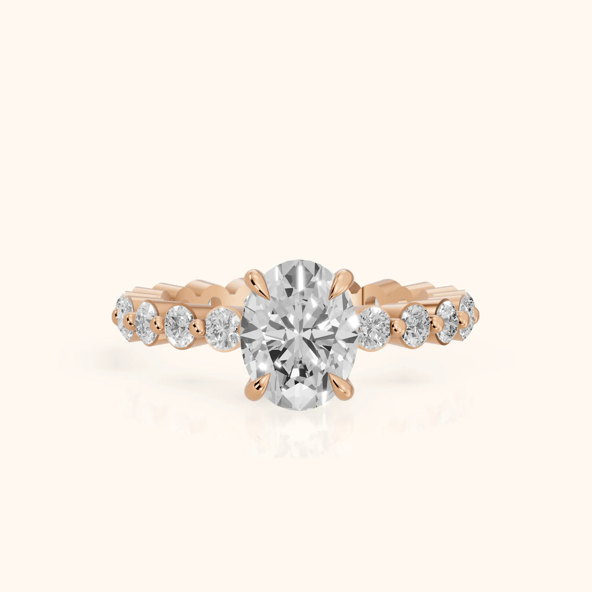Piper Sidestone Oval Diamond Engagement Ring in Rose Gold - FrontView.webp