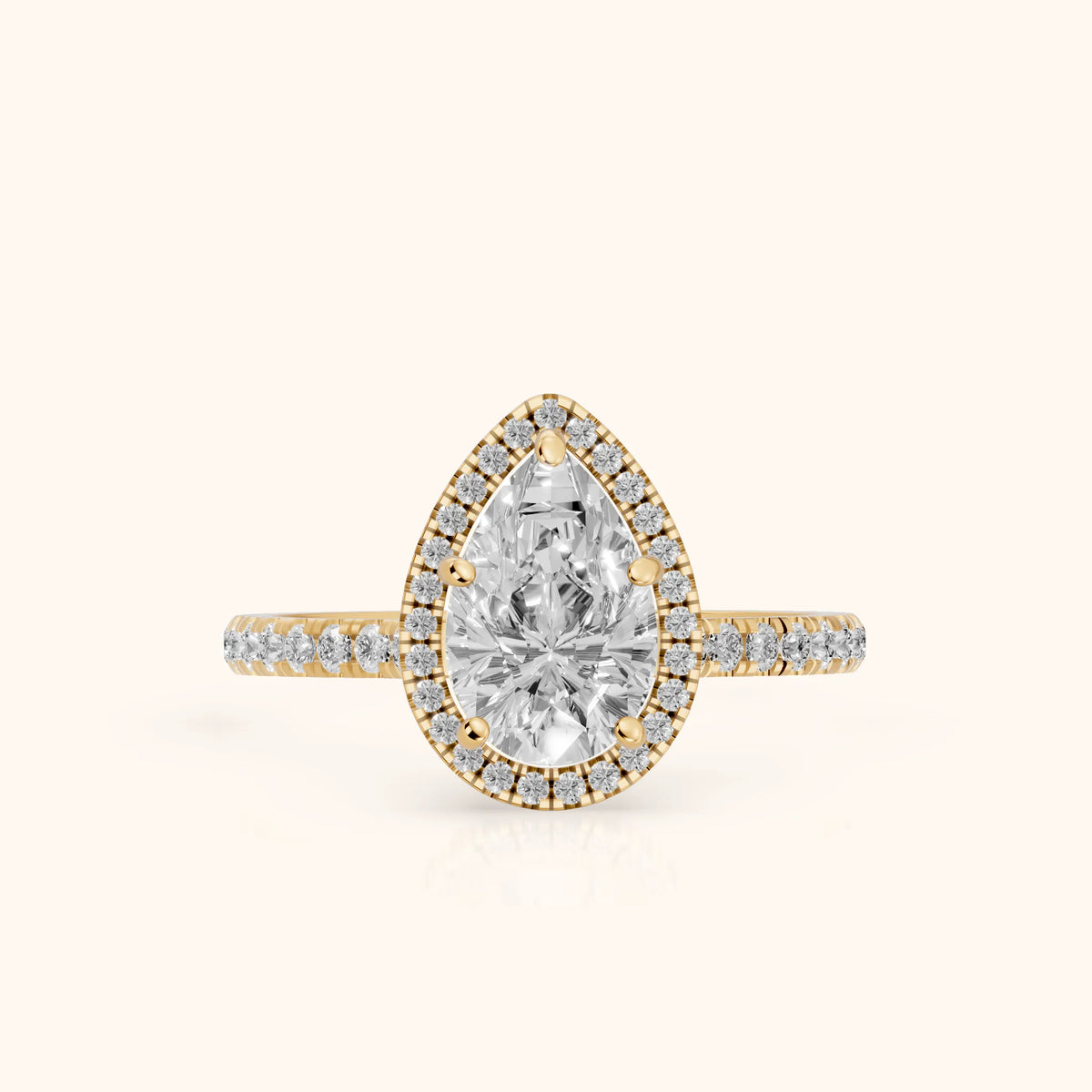 Mabel Halo French Pavé Pear Diamond Engagement Ring in Yellow Gold - FrontView.webp