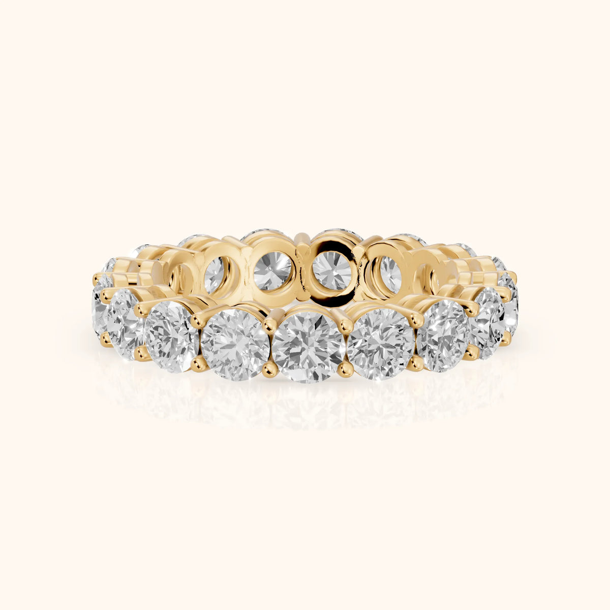 Camille Shared Prong Round Diamond Eternity Band in Yellow Gold - FrontView