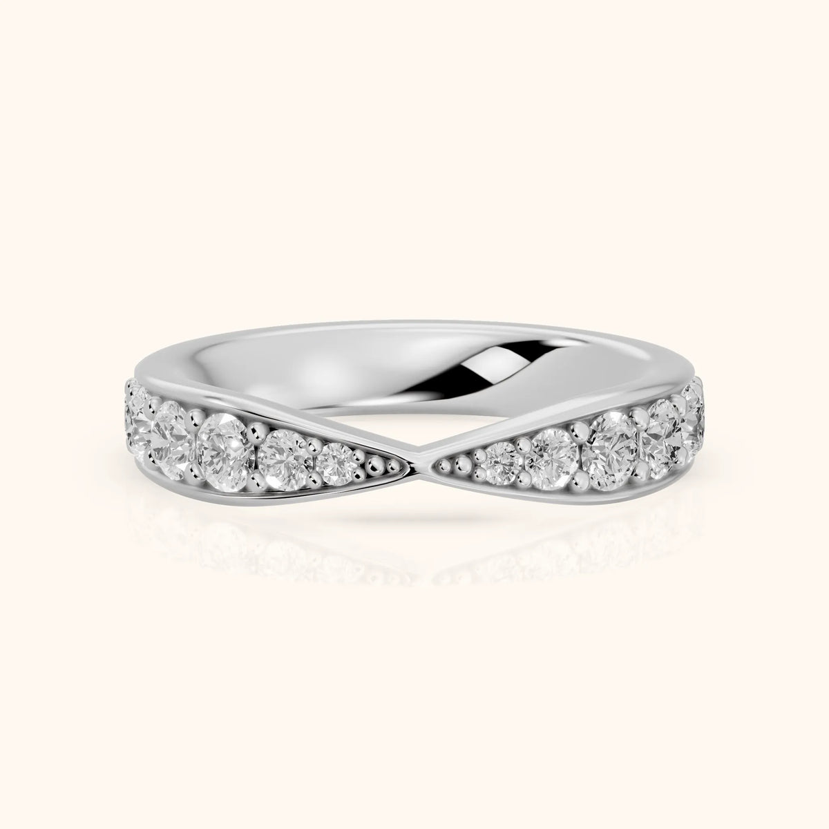 Carla Tapered Riviera Round Diamond Half Eternity Band in White Gold - FrontView