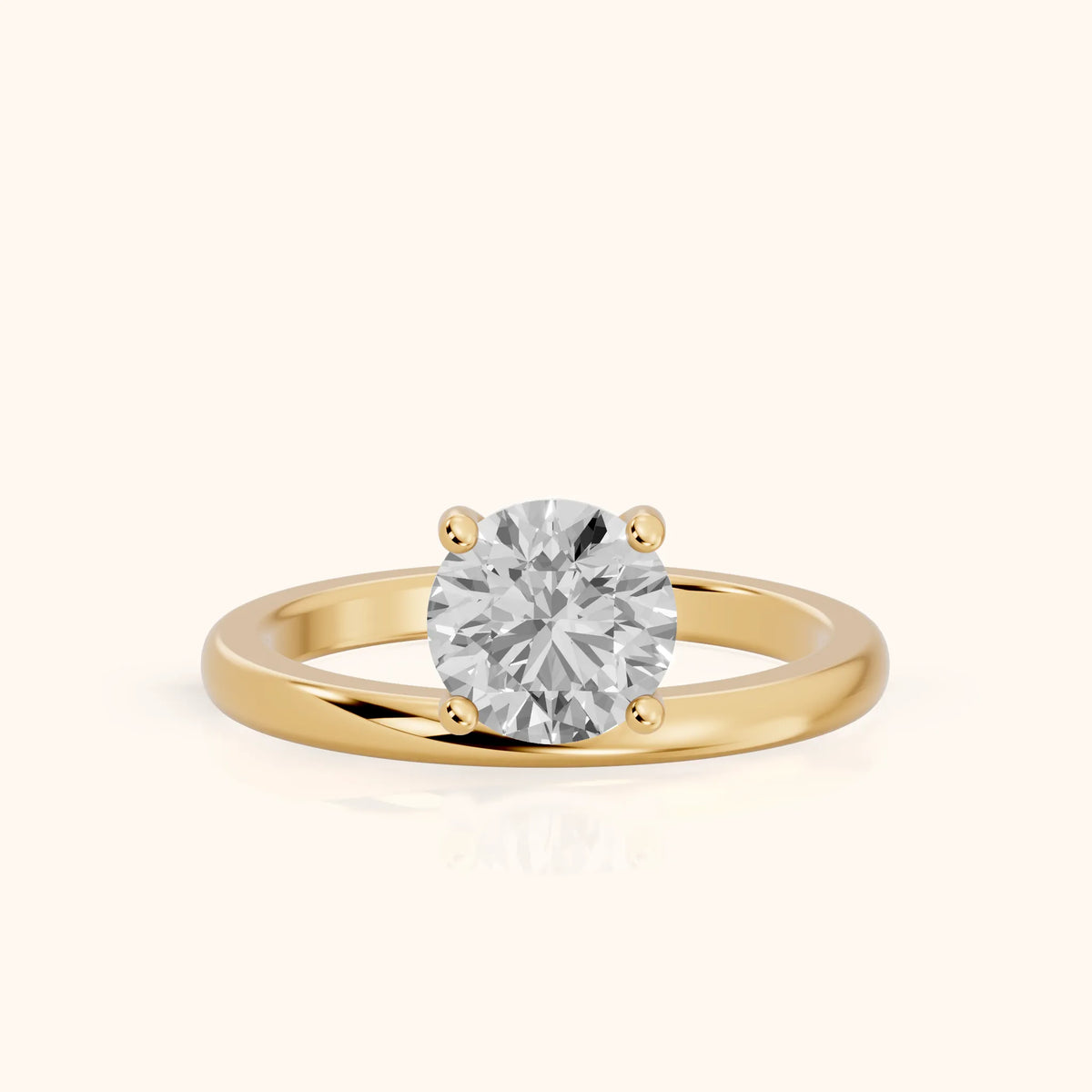 Maisie Four Prong Solitaire Round Diamond Engagement Ring in Yellow Gold - FrontView.webp