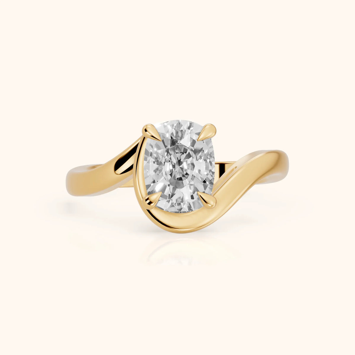 Margaux Bypass Solitaire Cushion Diamond Engagement Ring in Yellow Gold - FrontView.webp