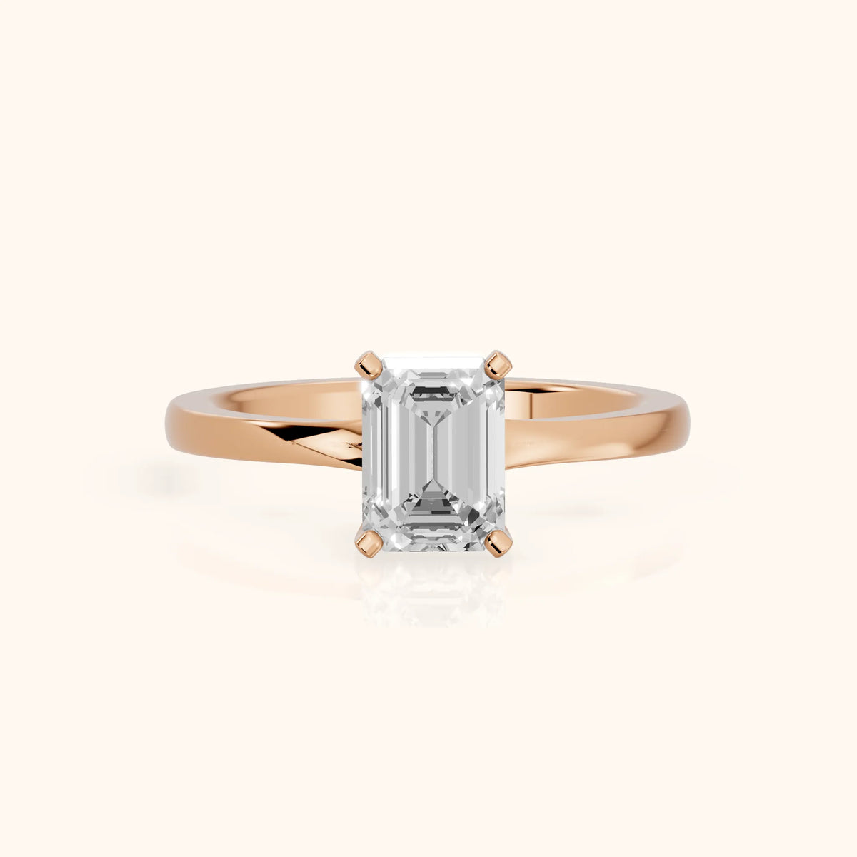 Matilda Cathedral Solitaire Emerald Diamond Engagement Ring in Rose Gold - FrontView.webp