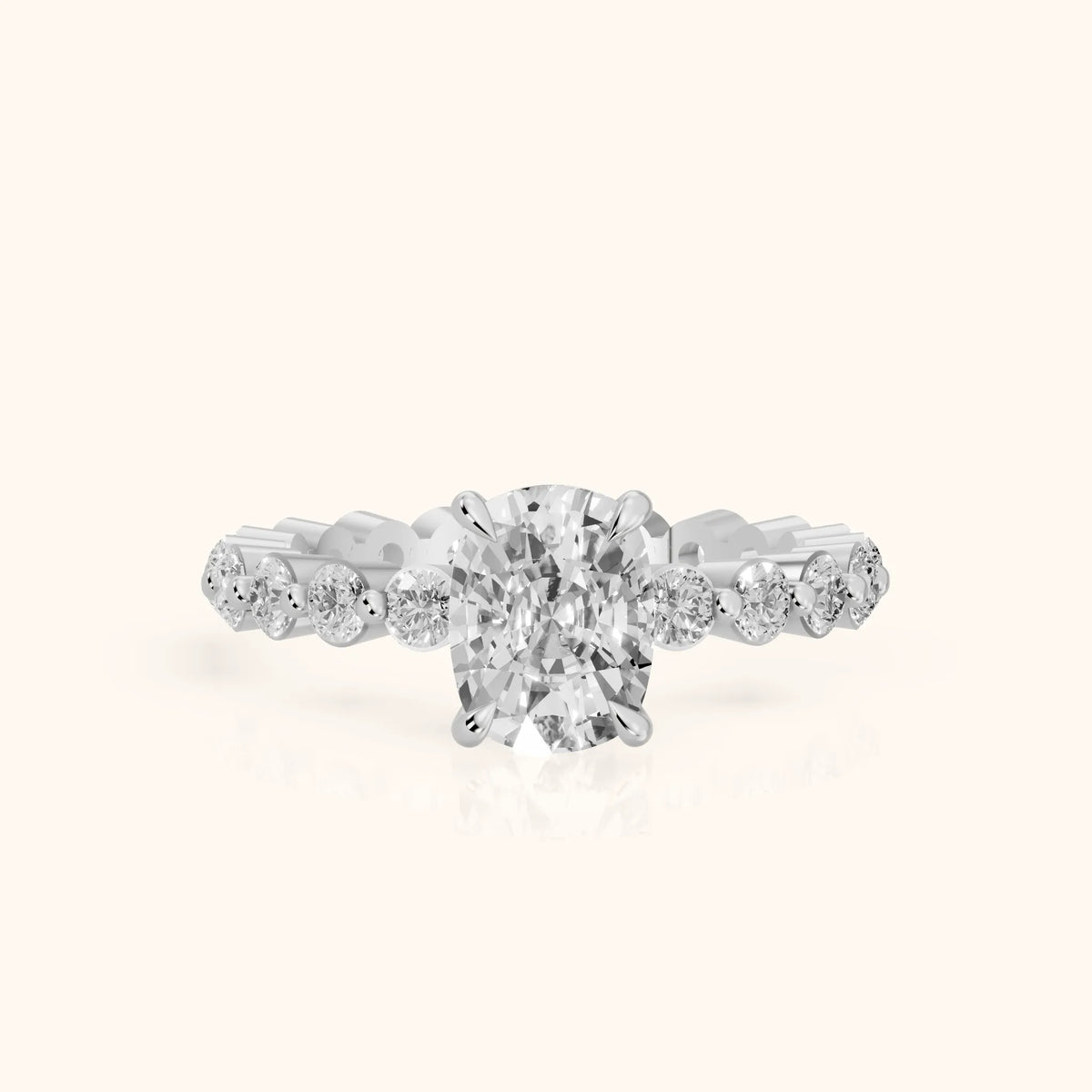 Piper Sidestone Cushion Diamond Engagement Ring in Platinum - FrontView.webp