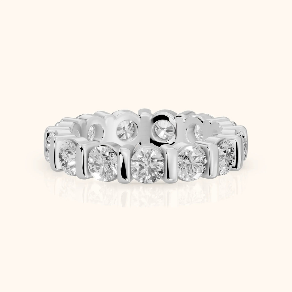 Allegra Bar Set Round Diamond Eternity Band in Silver - FrontView