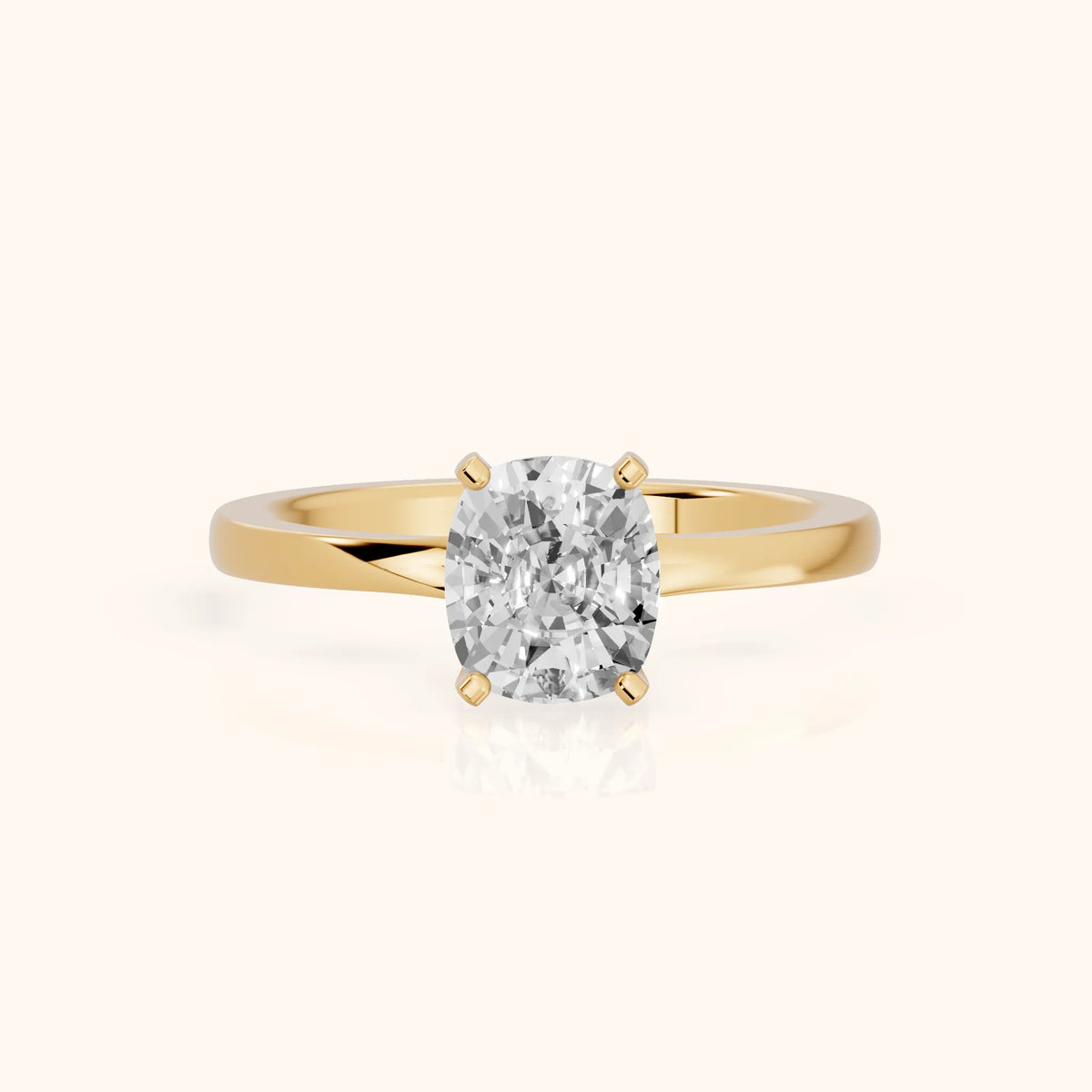 Matilda Cathedral Solitaire Cushion Diamond Engagement Ring in Yellow Gold - FrontView.webp