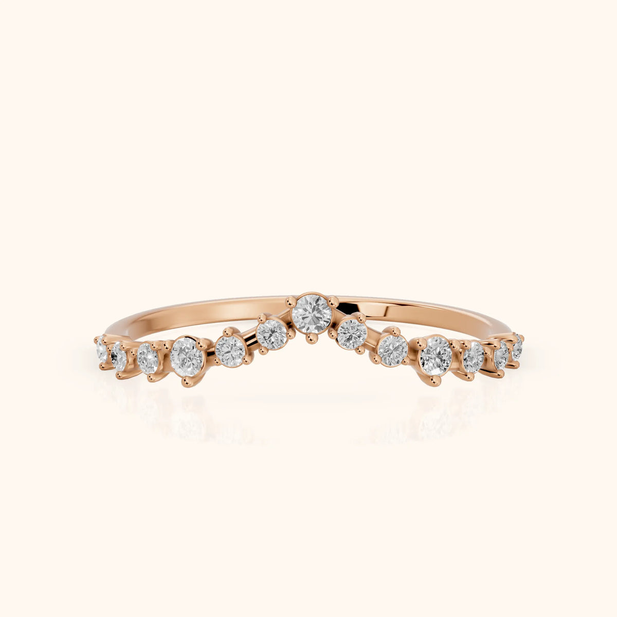 Naina Curved Round Diamond Wedding Band in Rose Gold - FrontView