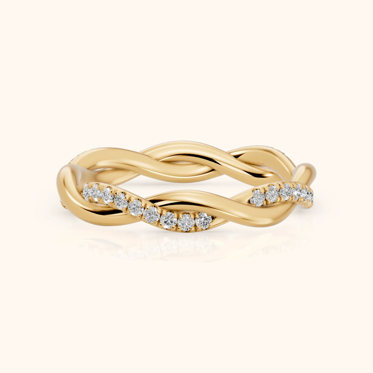 Tanvi Petite Twist Round Diamond Eternity Band in Yellow Gold - FrontView