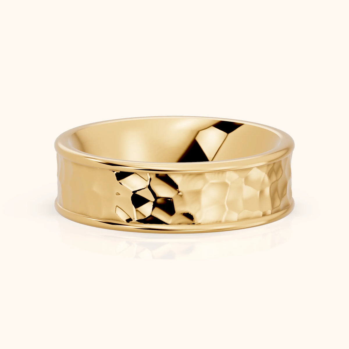 Sahana Hammered Step Edge Wedding Band in Yellow Gold - FrontView