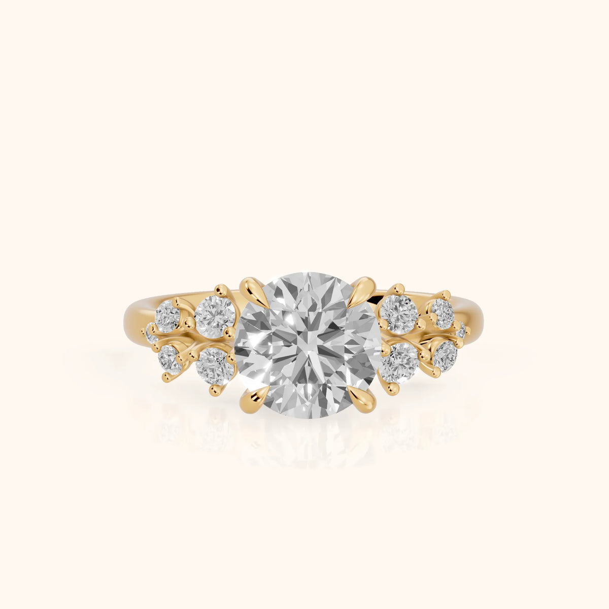 Mirabelle Cluster Round Diamond Engagement Ring in Yellow Gold - FrontView.webp
