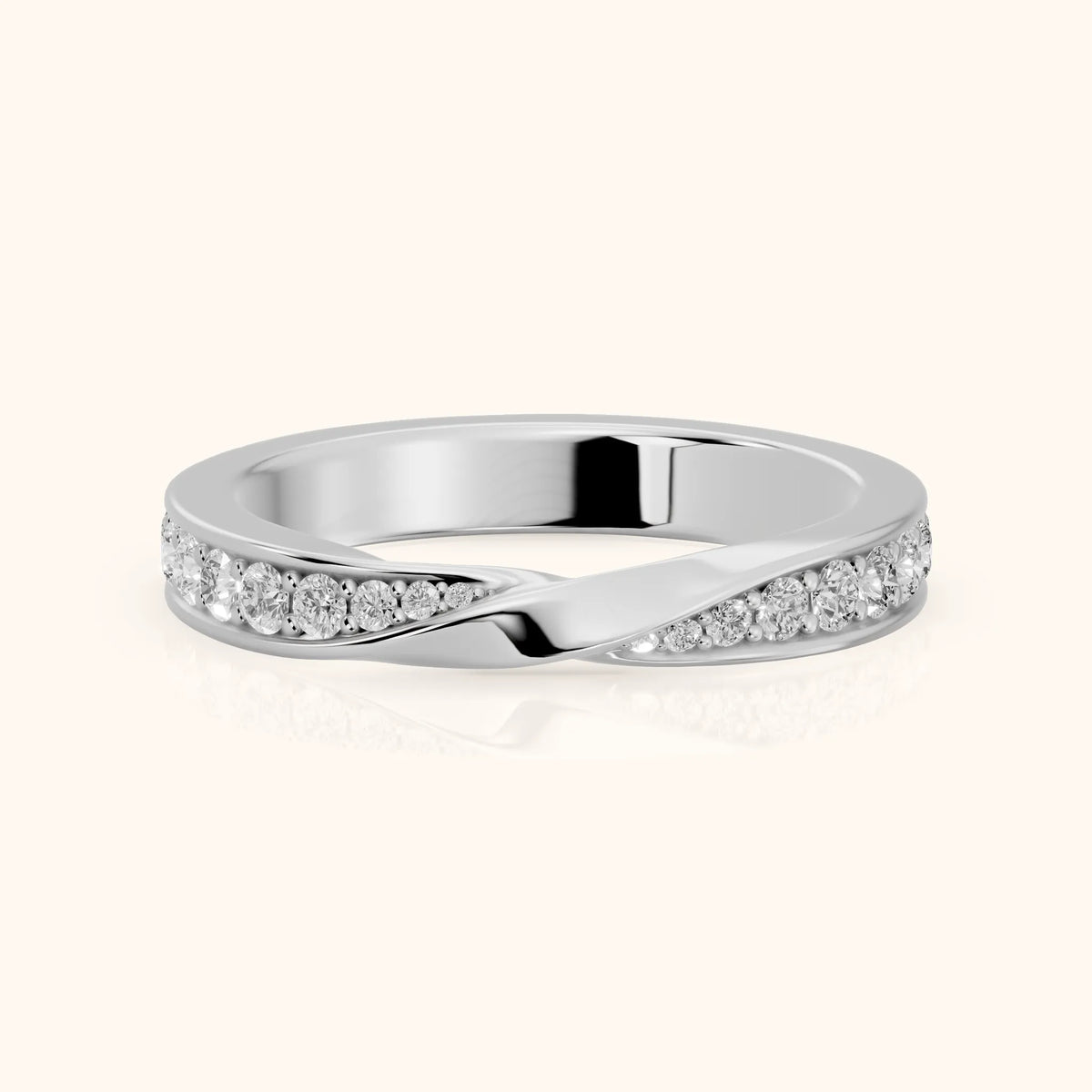 Sarika Twist Pavé Round Diamond Wedding Band in White Gold - FrontView