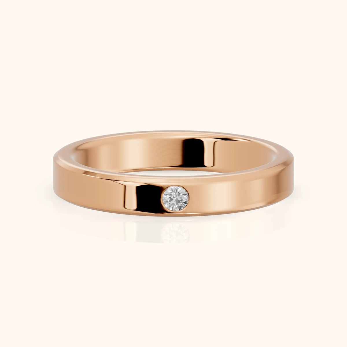 Kiara Classic Bezel Round Diamond Wedding Band in Rose Gold - FrontView