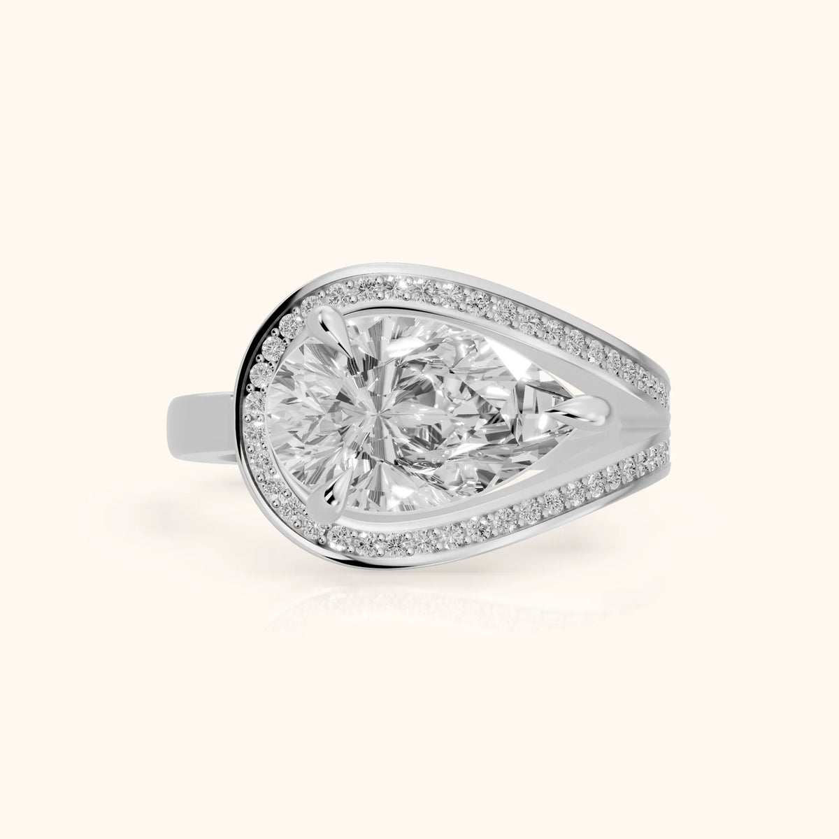 Ellery East-West Split Shank Pear Diamond Engagement Ring in Silver - FrontView.webp