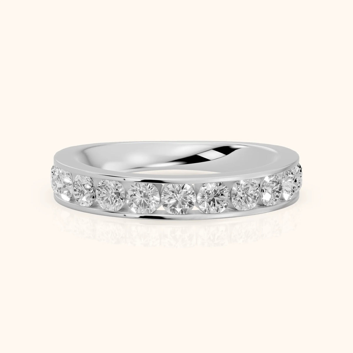 Oriana Channel Set Round Diamond Half Eternity Band in Platinum - FrontView