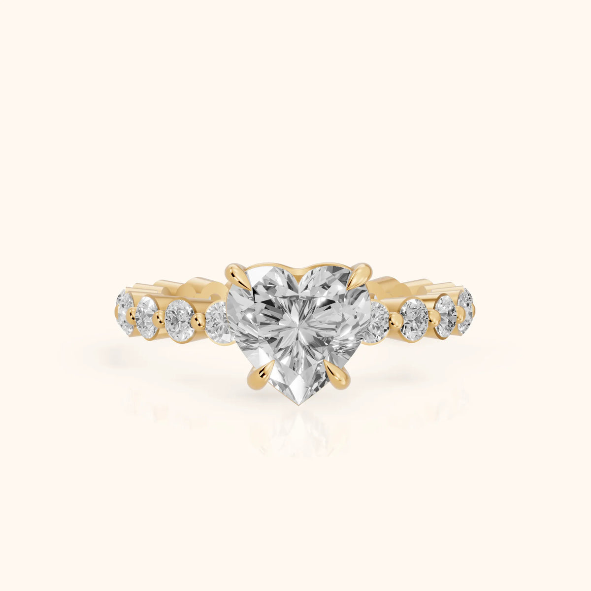 Piper Sidestone Heart Diamond Engagement Ring in Yellow Gold - FrontView.webp