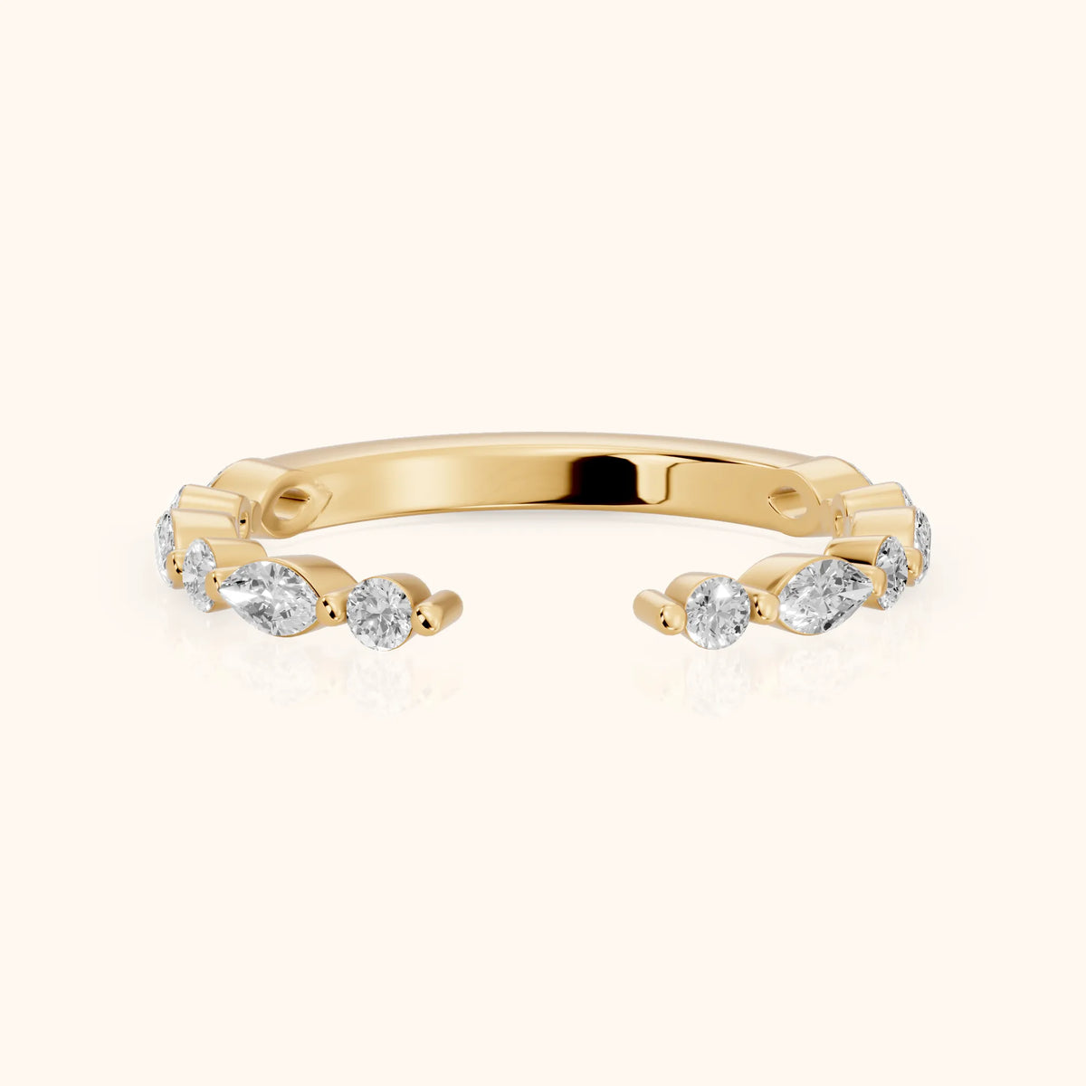 Vanya Shared Prong Round & Marquise Diamond Wedding Band in Yellow Gold - FrontView