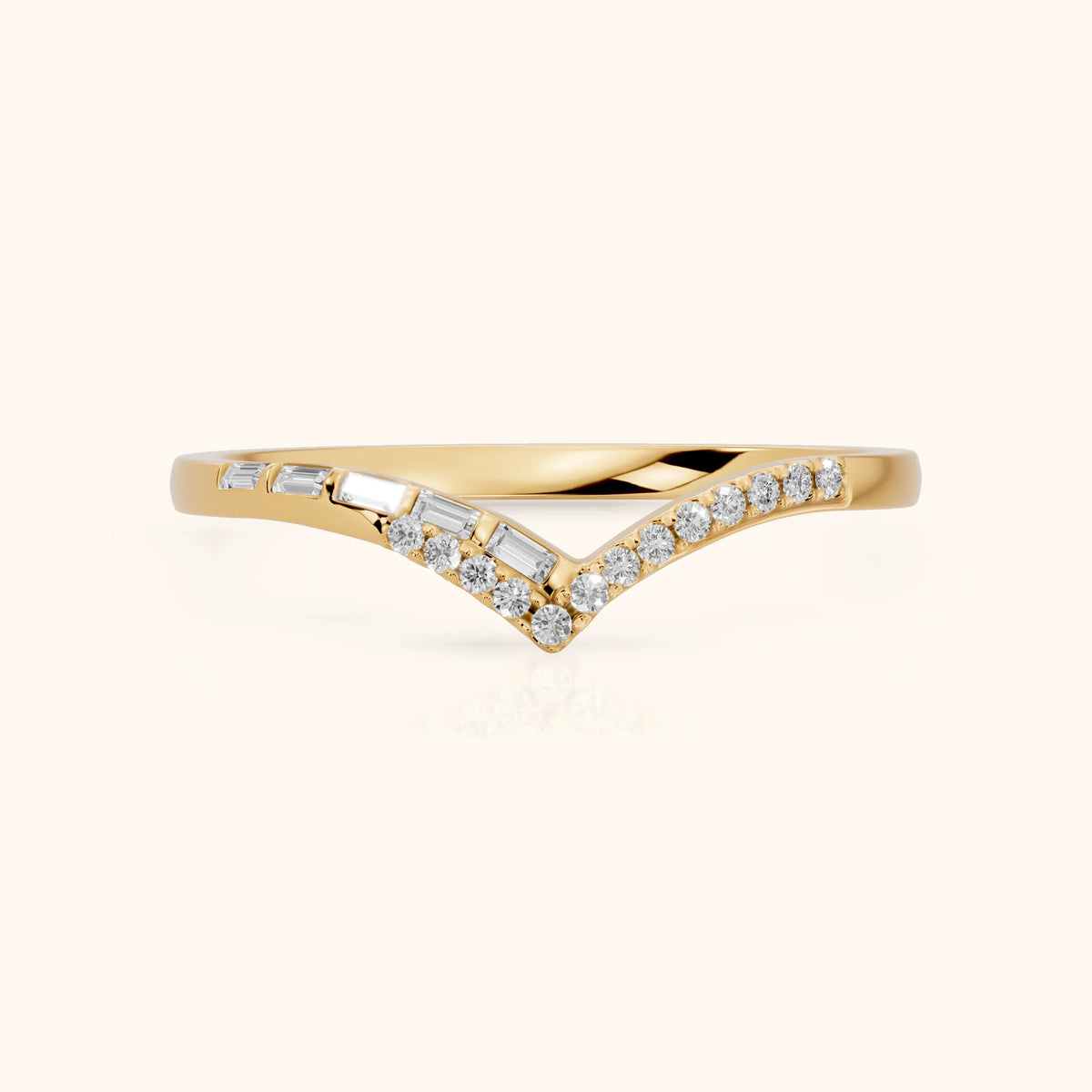 Noemi Contour Round & Baguette Diamond Stackable Ring in Yellow Gold - FrontView