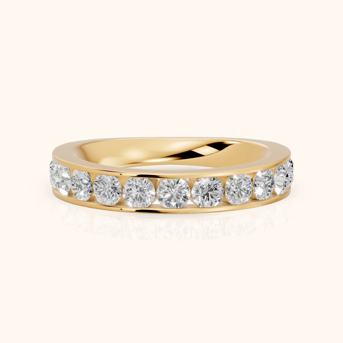 Oriana Channel Set Round Diamond Half Eternity Band in Yellow Gold - FrontView