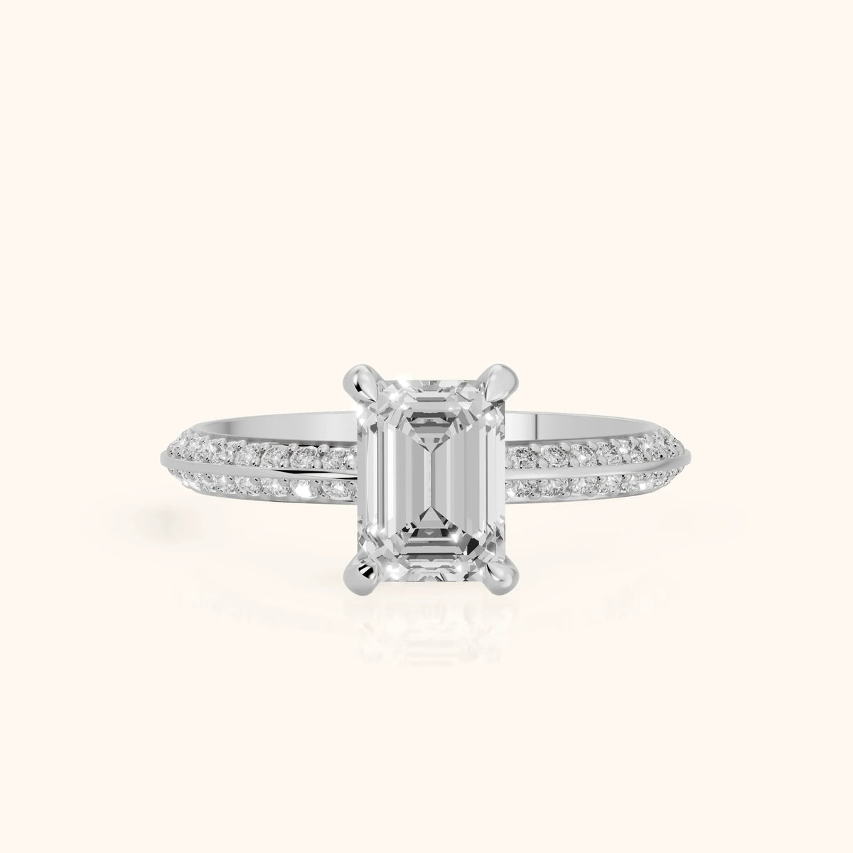 Meredith Knife Edge Pavé Emerald Diamond Engagement Ring in Silver - FrontView.webp