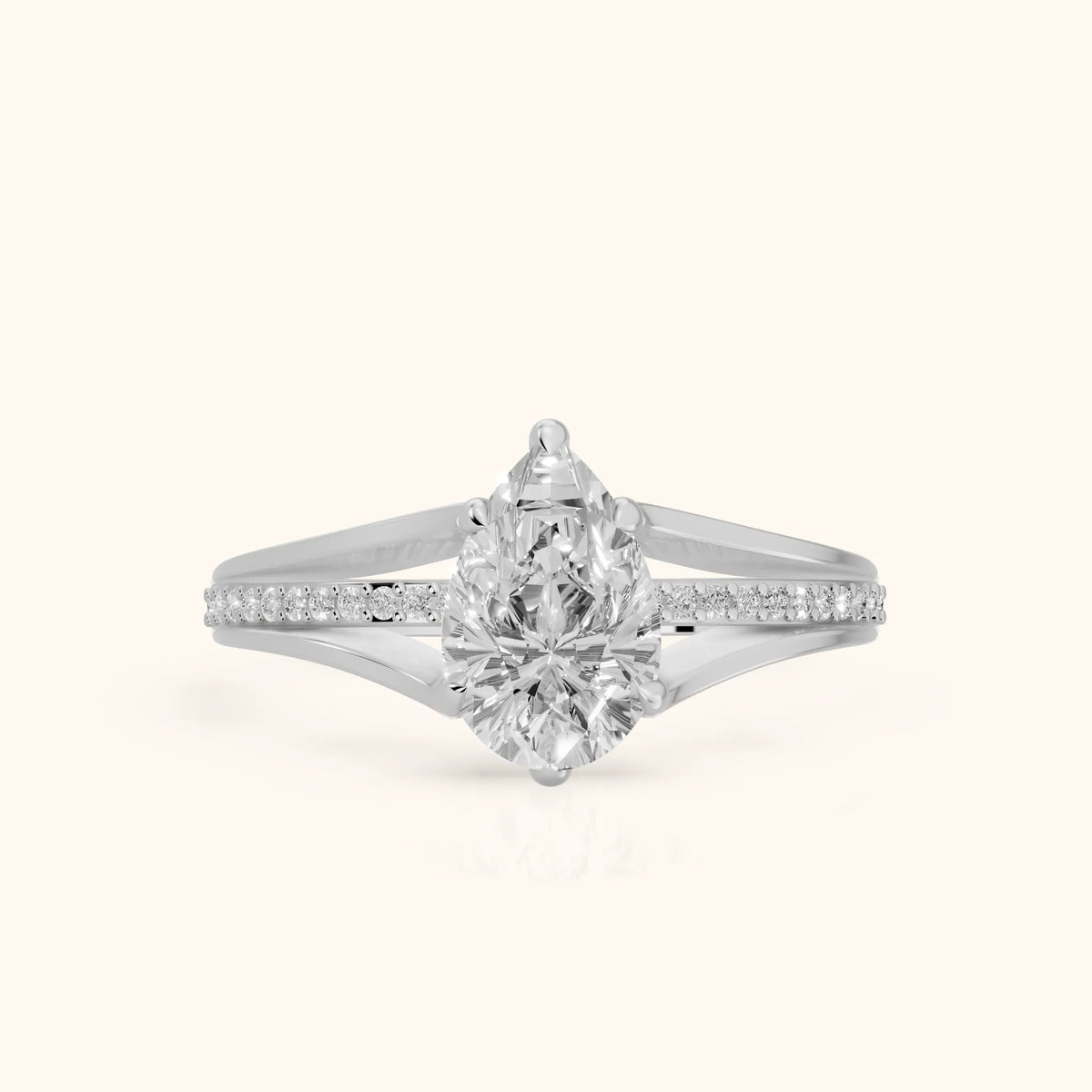 Lucinda Split Shank Pear Diamond Engagement Ring in Platinum - FrontView.webp