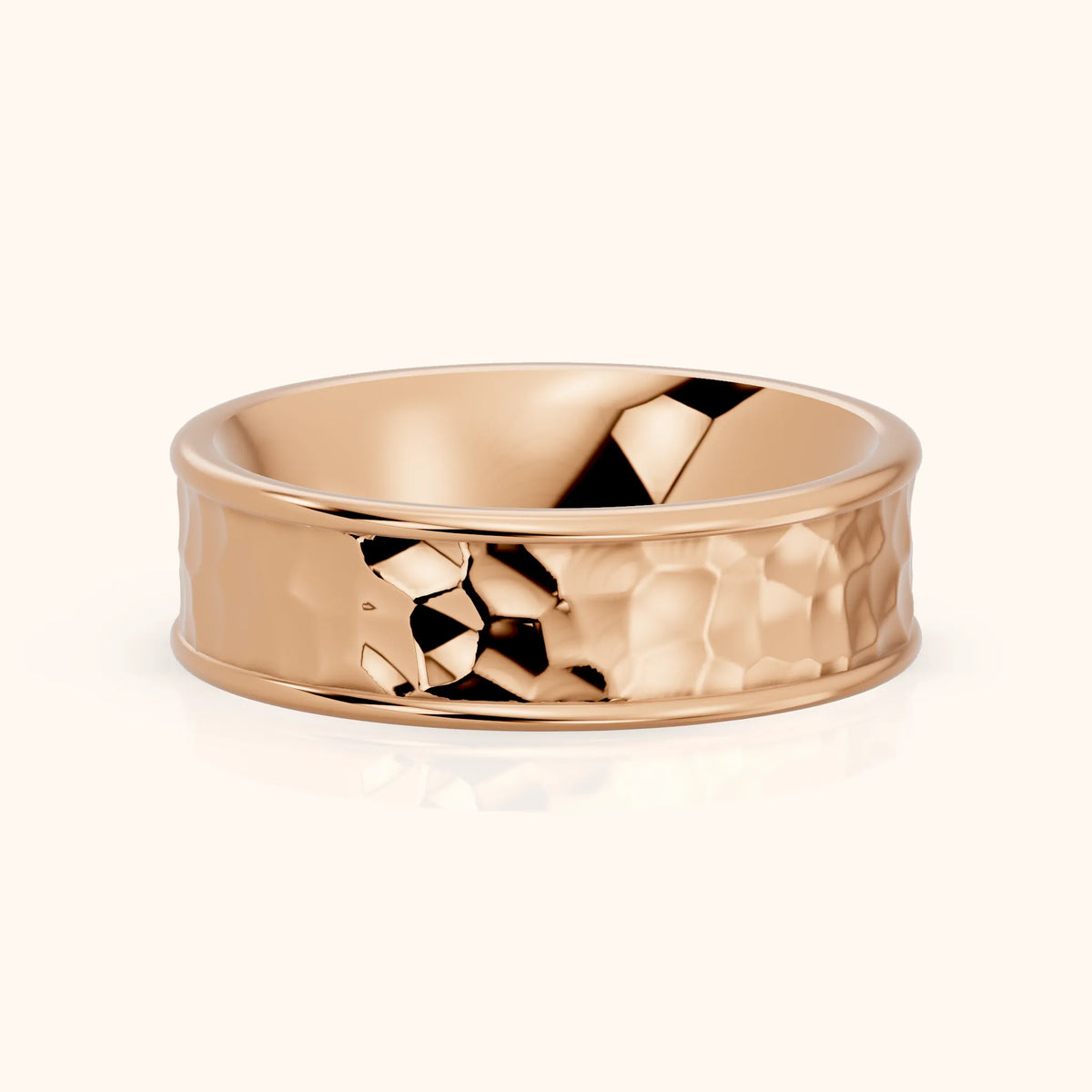 Sahana Hammered Step Edge Wedding Band in Rose Gold - FrontView
