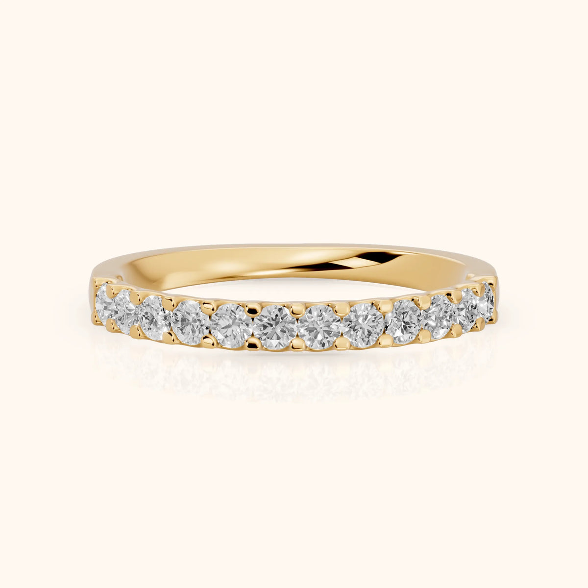 Chantal Shared Prong Round Diamond Half Eternity Band in Yellow Gold - FrontView