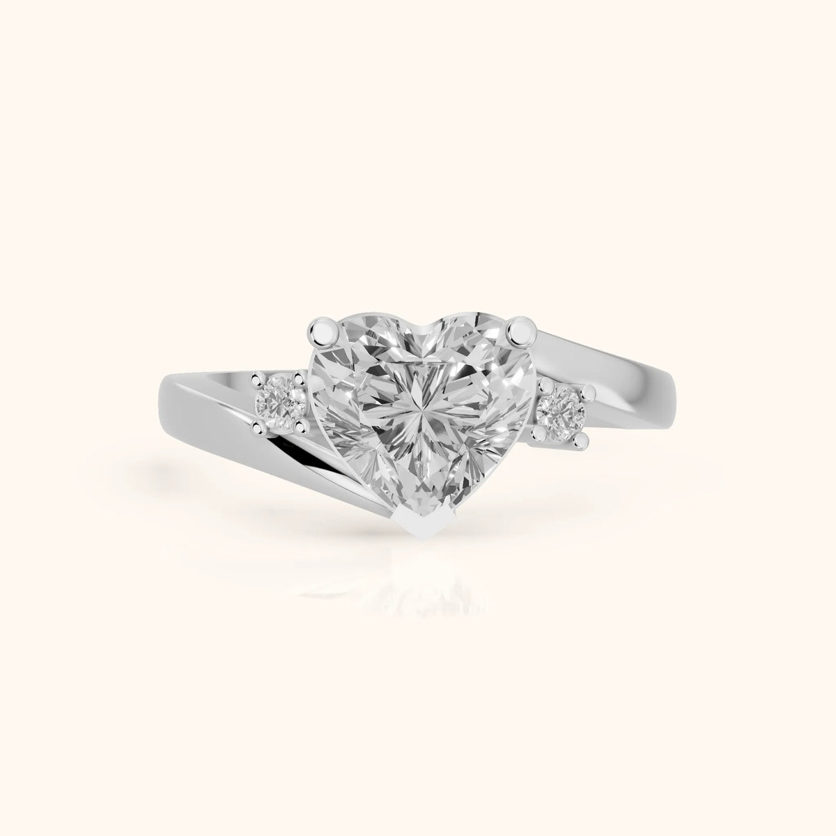 Gardenia Bypass Three-Stone Heart Diamond Engagement Ring in Silver - FrontView.webp