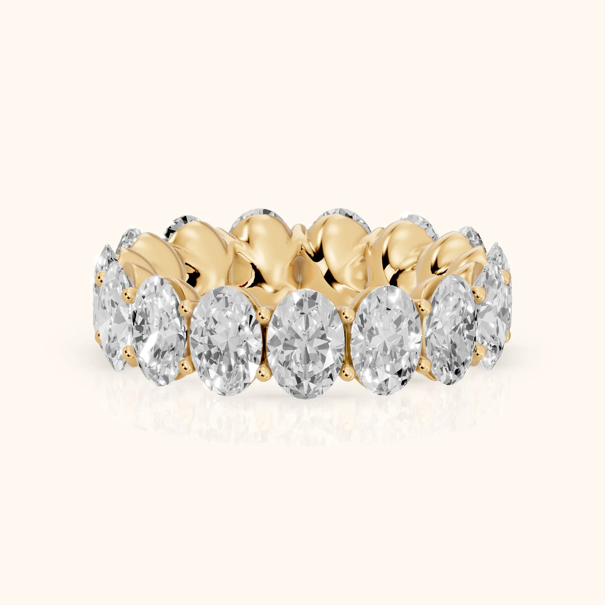 Flavia Shared Prong Oval Diamond Eternity Band in Yellow Gold - FrontView