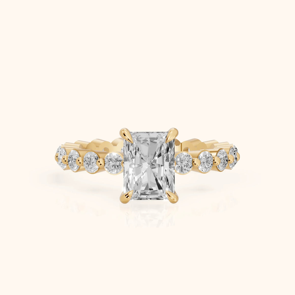 Piper Sidestone Radiant Diamond Engagement Ring in Yellow Gold - FrontView.webp