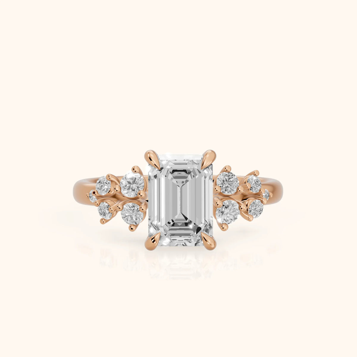 Mirabelle Cluster Emerald Diamond Engagement Ring in Rose Gold - FrontView.webp