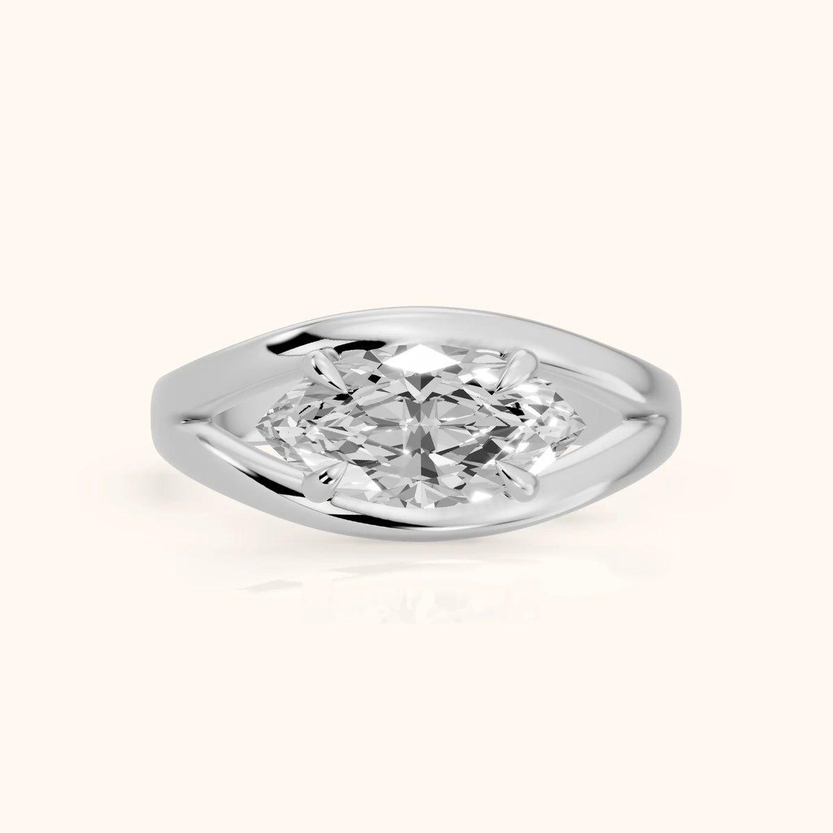 Madeleine Split Shank Marquise Diamond Engagement Ring in Silver - FrontView.webp