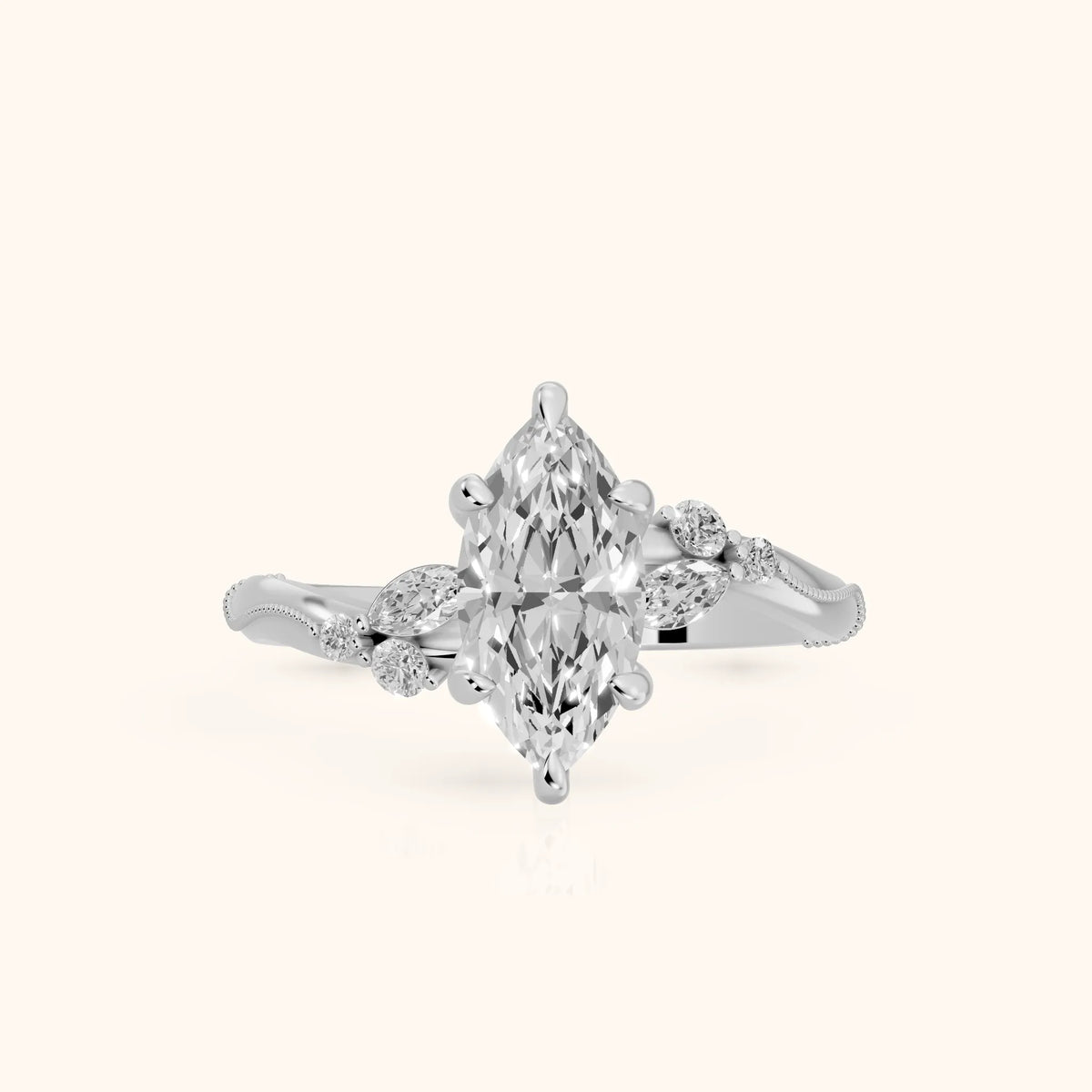 Joanna Milgrain Twist Marquise Diamond Engagement Ring in Platinum - FrontView.webp