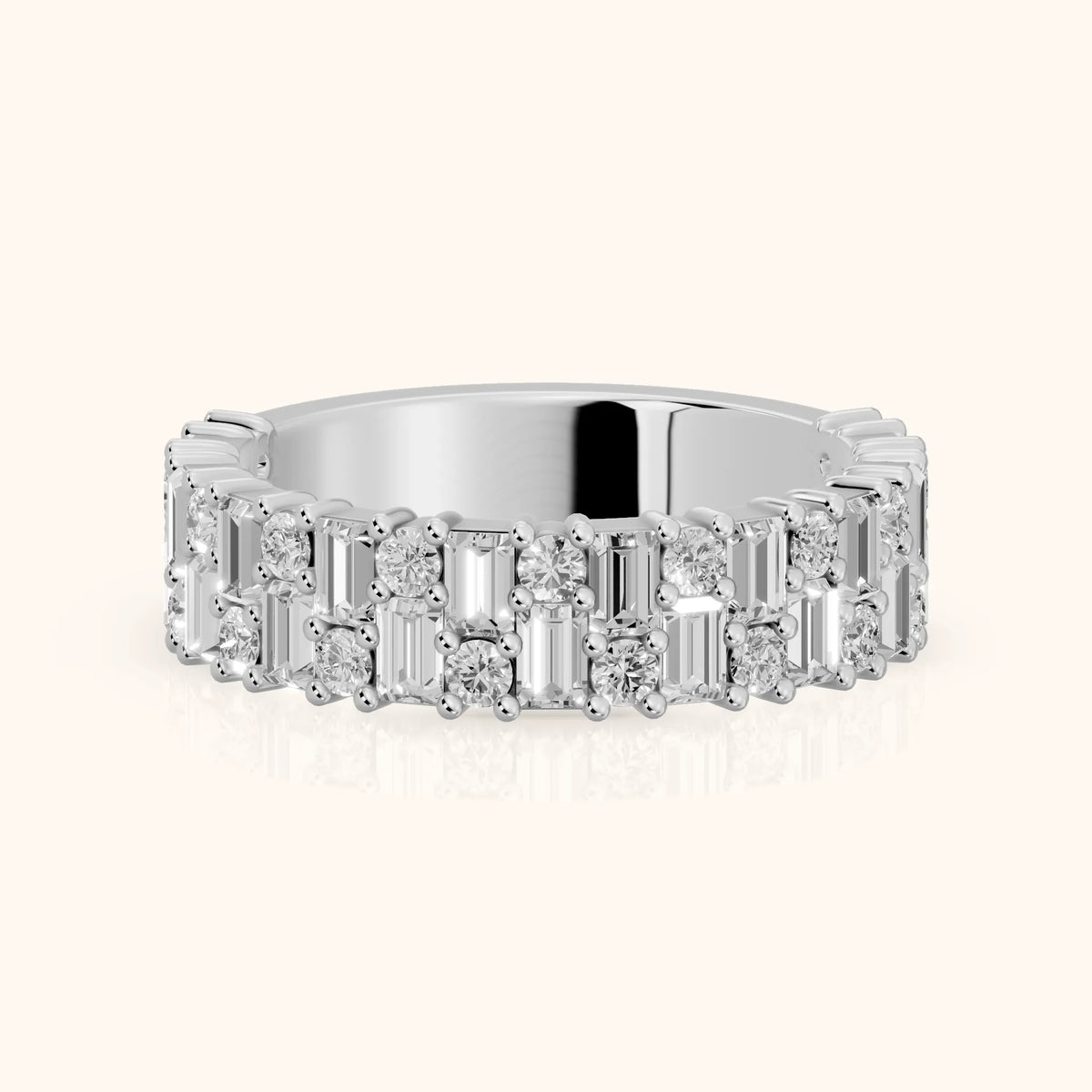 Estelle Deco Baguette & Round Diamond Anniversary Ring in Platinum - FrontView