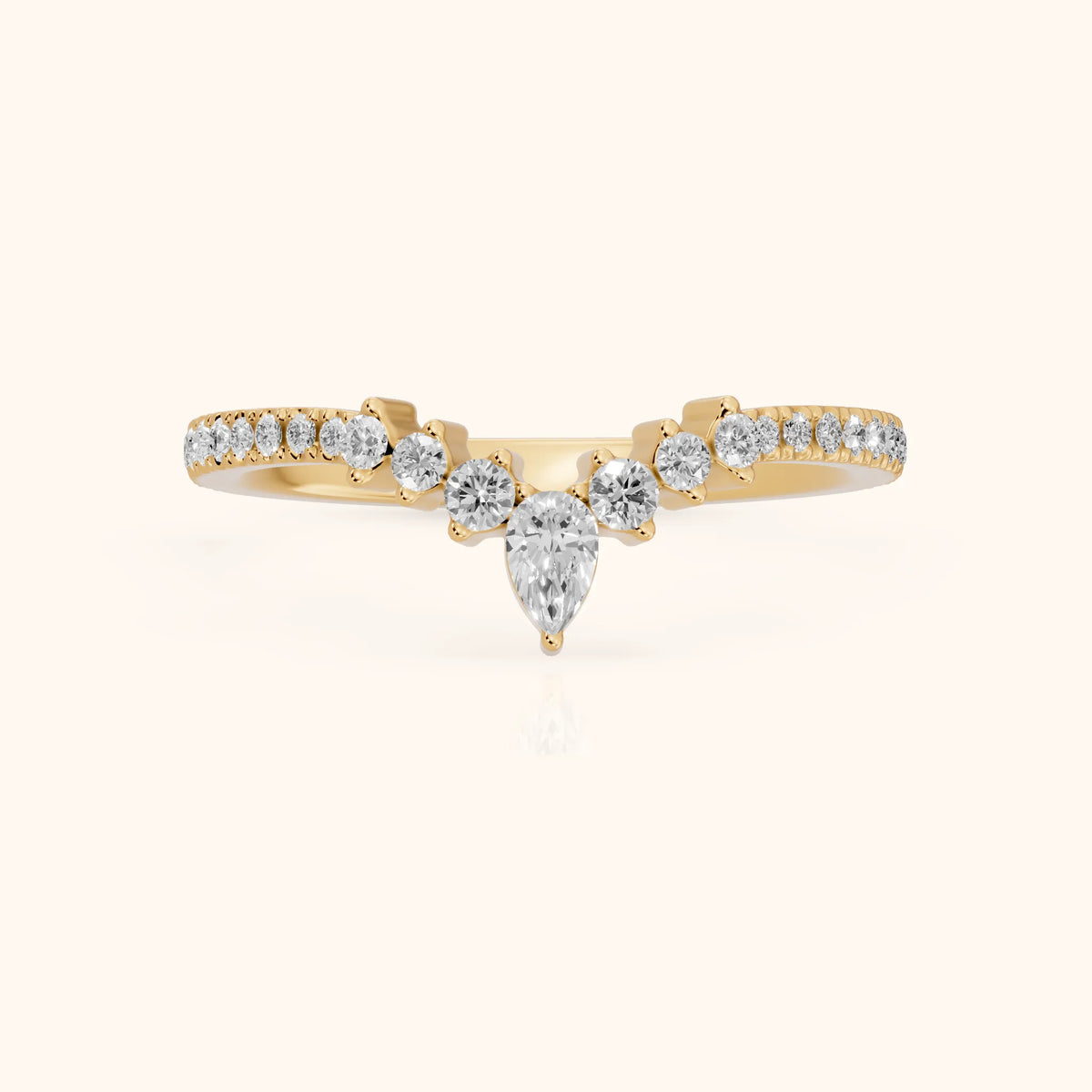 Diya Contour Pear & Round Diamond Stackable Ring in Yellow Gold - FrontView