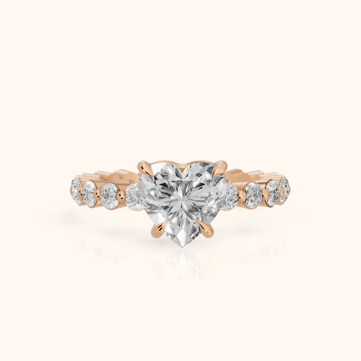 Bridget Sidestone Heart Diamond Engagement Ring in Rose Gold - FrontView.webp