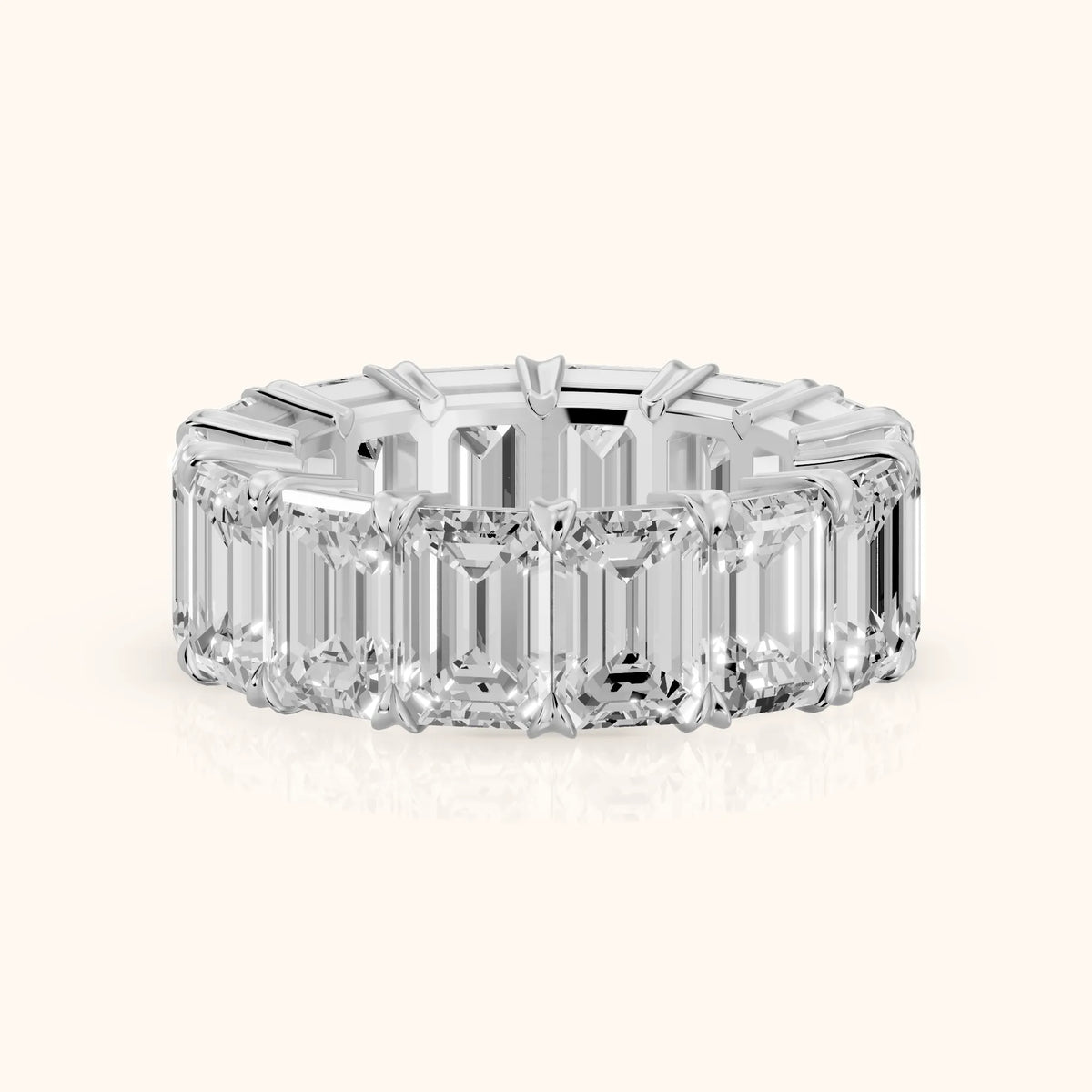 Odessa Shared Prong Emerald Diamond Eternity Band in Silver - FrontView