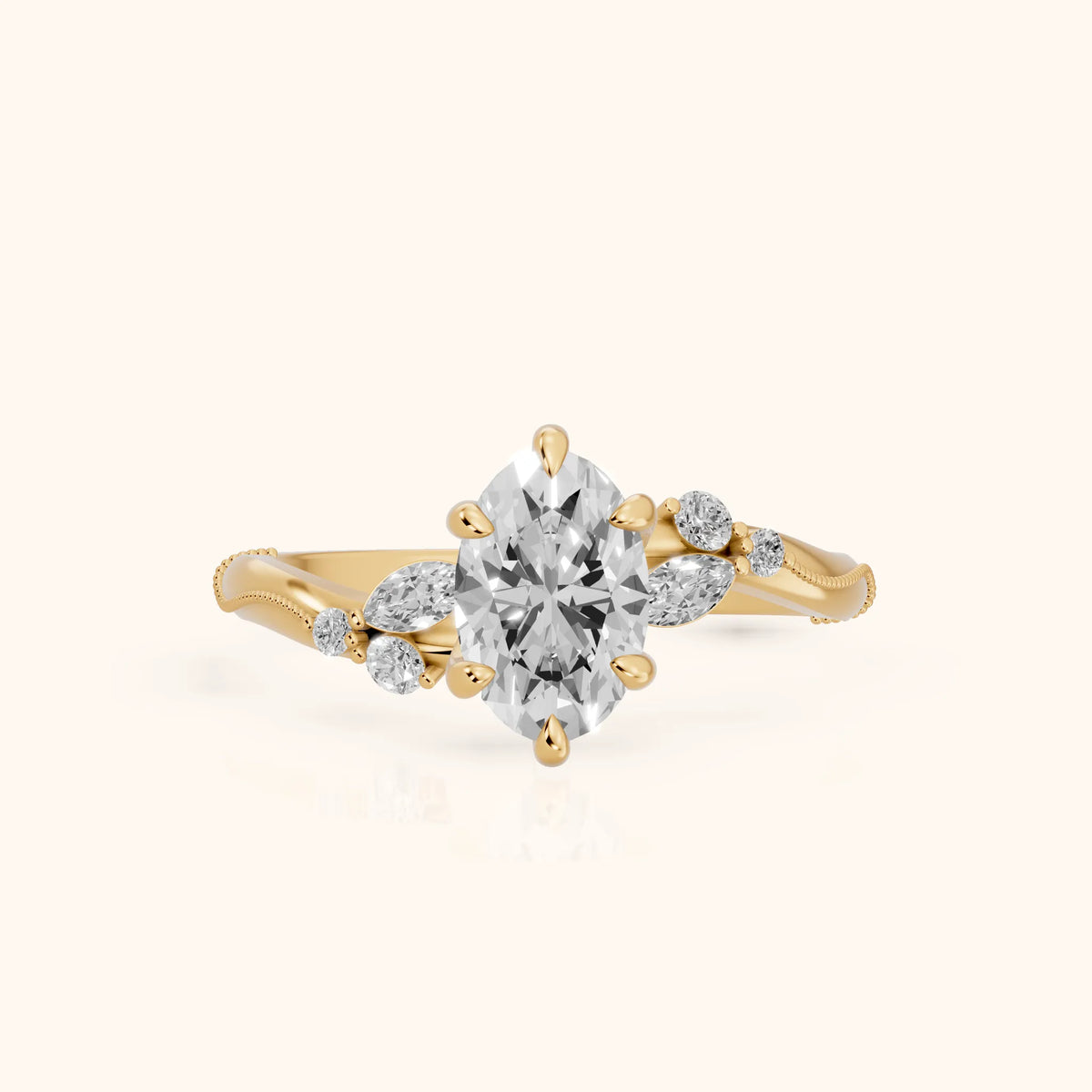 Joanna Milgrain Twist Oval Diamond Engagement Ring in Yellow Gold - FrontView.webp