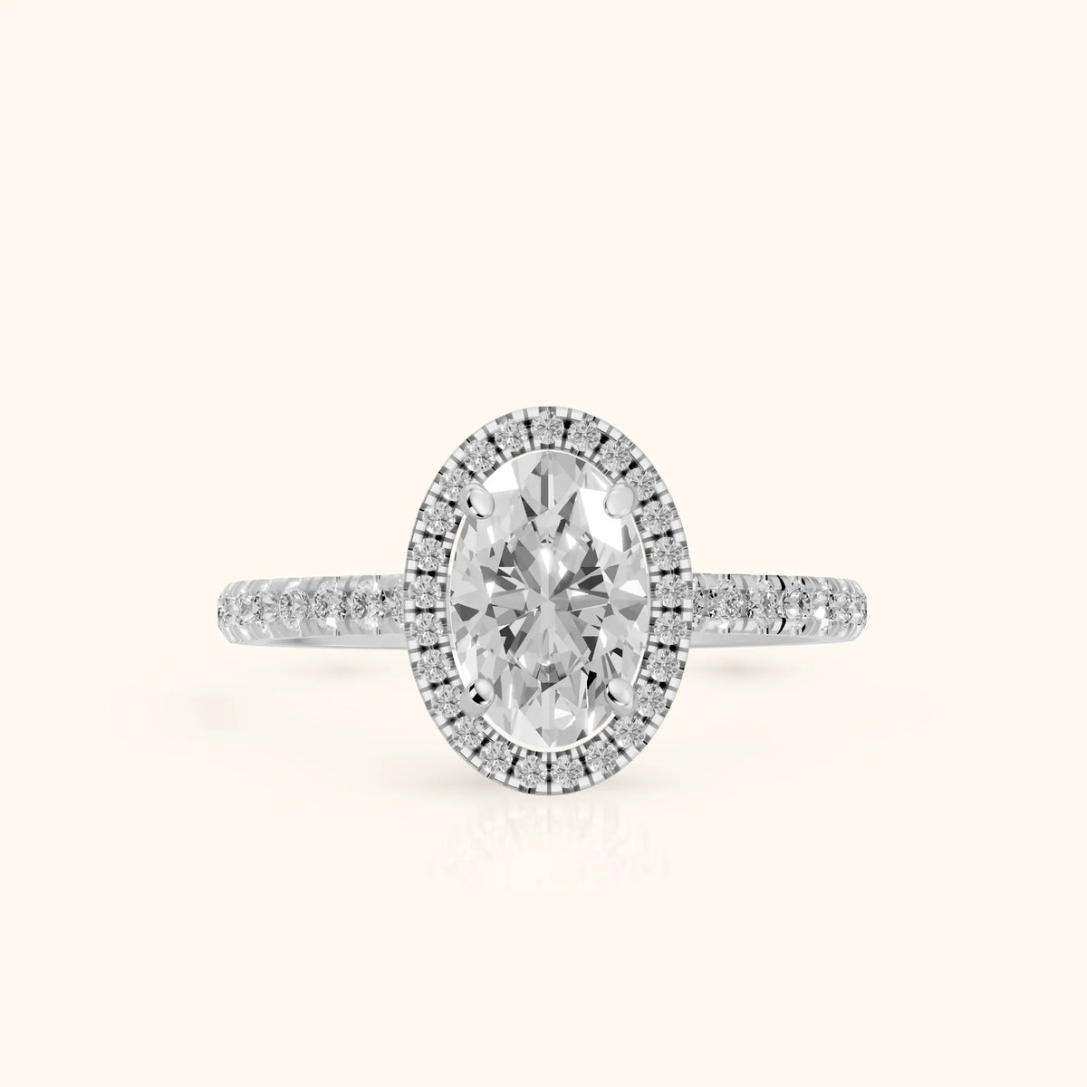 Mabel Halo French Pavé Oval Diamond Engagement Ring in Silver - FrontView.webp