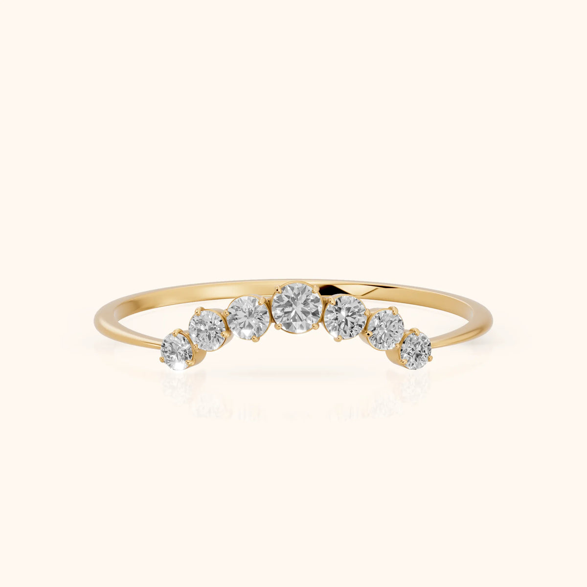 Lumi Curved Round Diamond Stackable Ring in Yellow Gold - FrontView