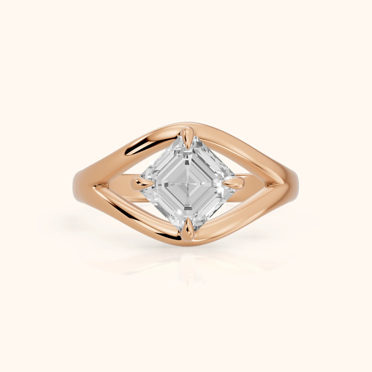 Madeleine Split Shank Asscher Diamond Engagement Ring in Rose Gold - FrontView.webp