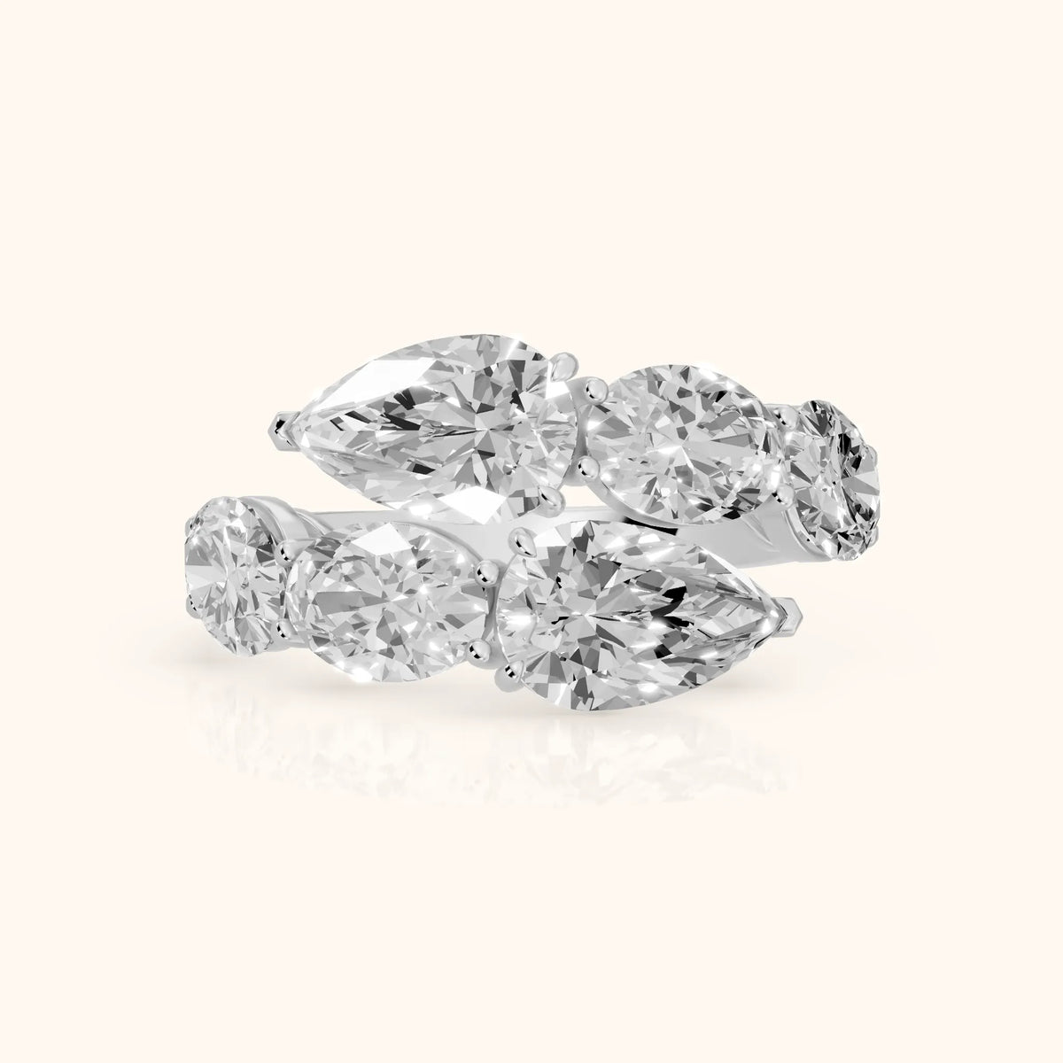 Ines Bypass Pear & Oval Diamond Anniversary Ring in Platinum - FrontView