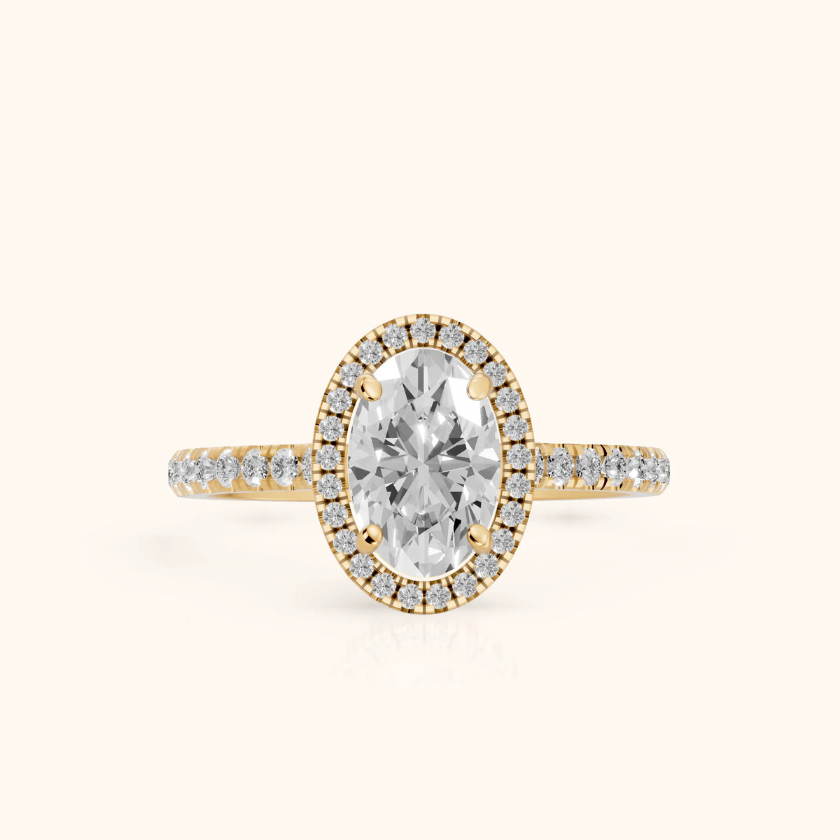 Mabel Halo French Pavé Oval Diamond Engagement Ring in Yellow Gold - FrontView.webp