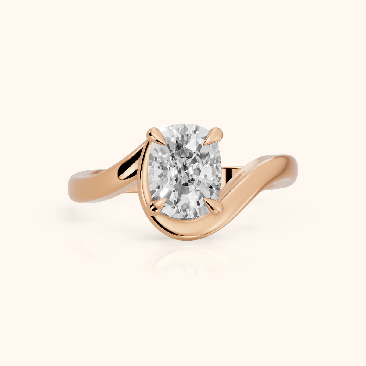 Margaux Bypass Solitaire Cushion Diamond Engagement Ring in Rose Gold - FrontView.webp