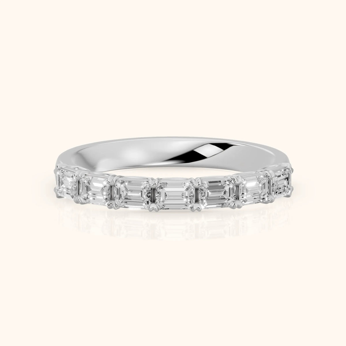 Margot Shared Prong Emerald Diamond Half Eternity Band in White Gold - FrontView