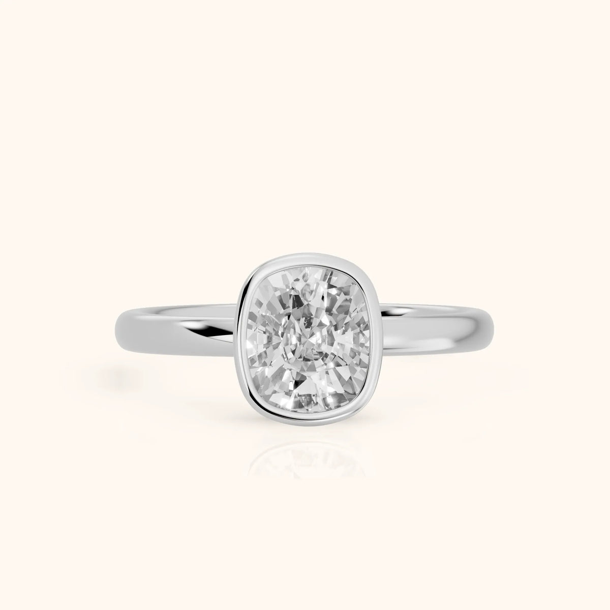 Carina Bezel Hidden Halo Cushion Diamond Engagement Ring in Platinum - FrontView.webp